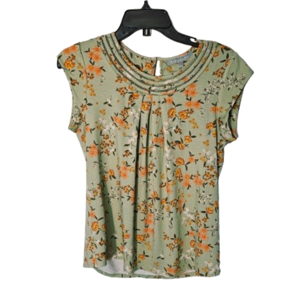 Daniel Rainn Floral Green Top Womens Size Petite Small NWT